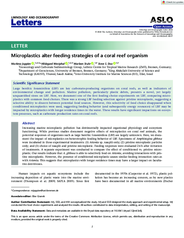 (PDF) Microplastics alter feeding strategies of a coral reef organism