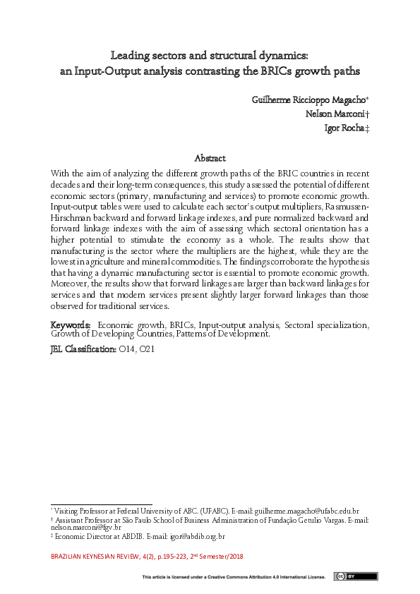 Leading sectors and structural dynamics: an input-output analysis contrasting the BRICs growth paths