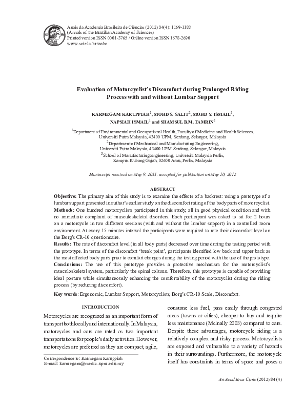 (PDF) Evaluation of motorcyclist's discomfort during prolonged riding ...
