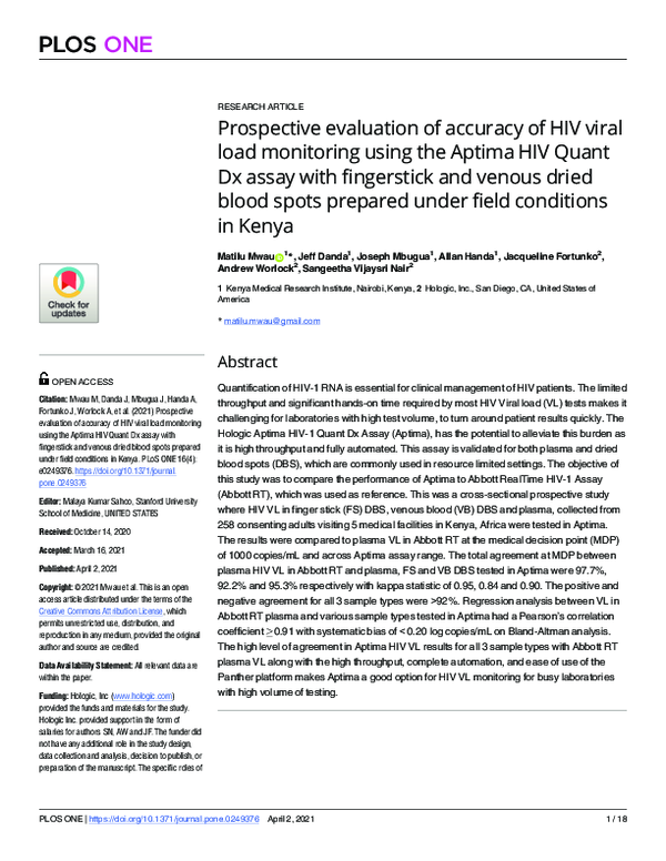 (PDF) Prospective evaluation of accuracy of HIV viral load monitoring ...