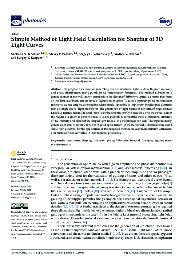 (PDF) Simple Method of Light Field Calculation for Shaping of 3D Light ...