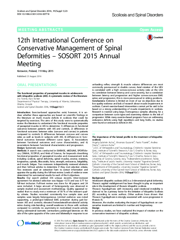 12th International Conference on Conservative Management of Spinal Deformities – SOSORT 2015 Annual Meeting