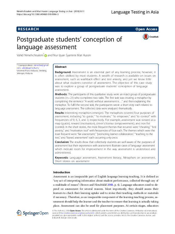 (PDF) Postgraduate students’ conception of language assessment