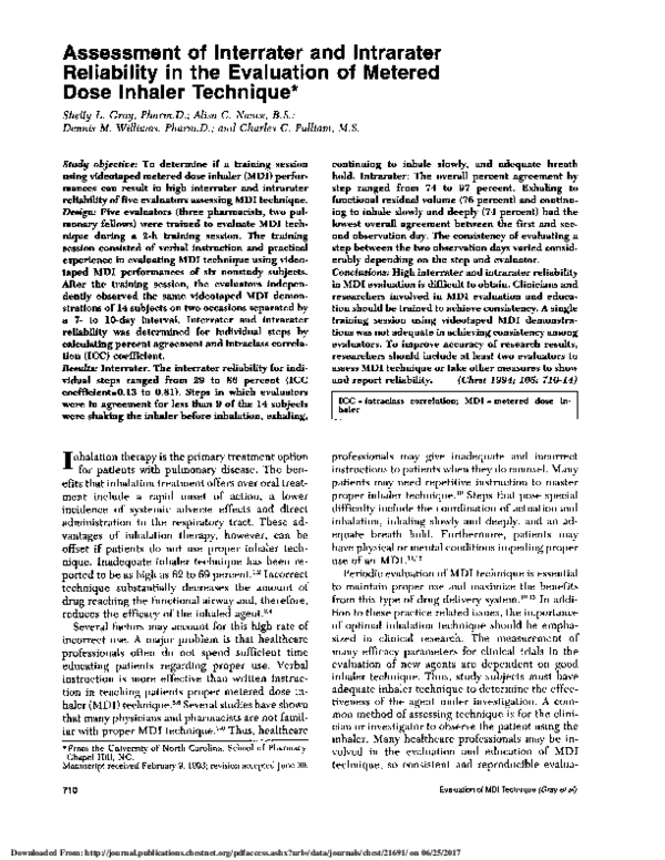 (PDF) Assessment of interrater and intrarater reliability in the ...