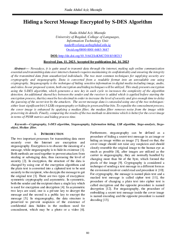 (PDF) Hiding a Secret Message Encrypted by S-DES Algorithm