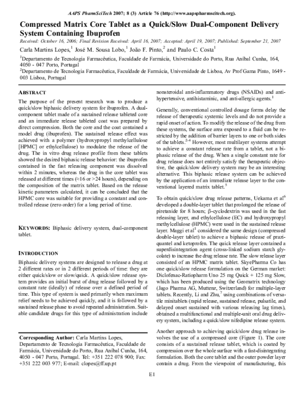 (PDF) Compressed matrix core tablet as a quick/slow dual-component ...