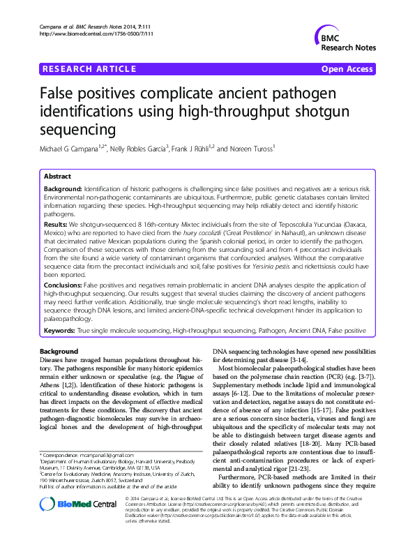 (PDF) False positives complicate ancient pathogen identifications using ...