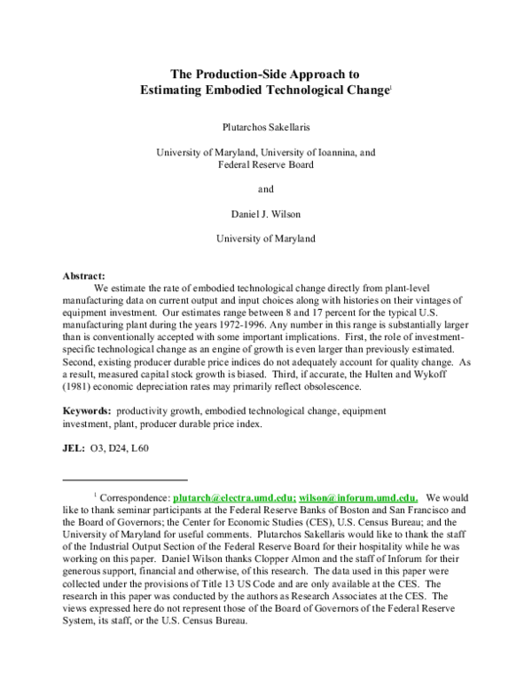 (PDF) The Production-Side Approach to Estimating Embodied Technological ...