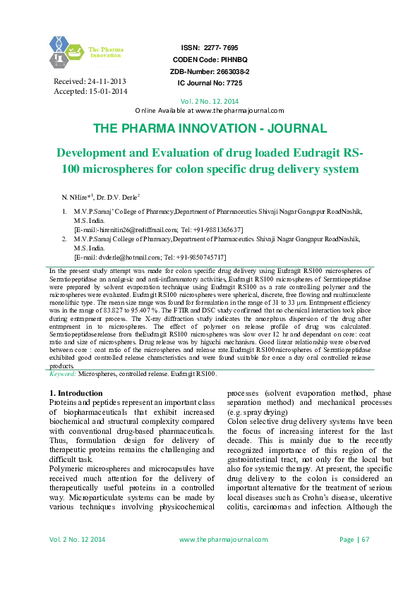 (PDF) Development and Evaluation of drug loaded Eudragit RS-100 ...