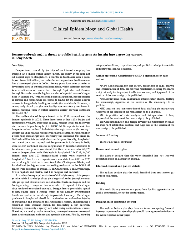 (PDF) Dengue outbreak and its threat to public health system: An ...