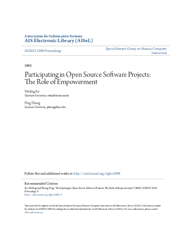 (PDF) Participating in open source software projects: The role of ...