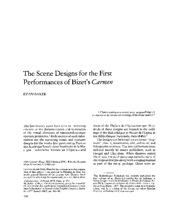 (PDF) The Scene Designs for the First Performances of Bizet's Carmen