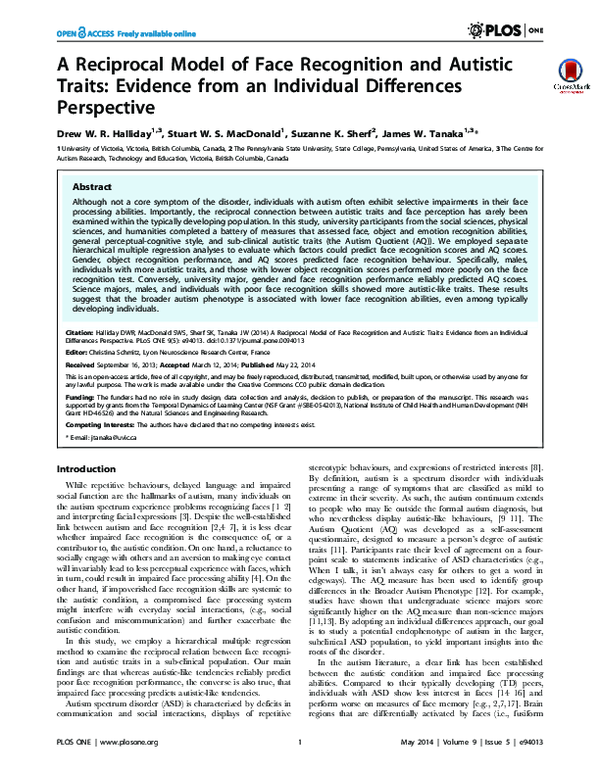 (PDF) A Reciprocal Model of Face Recognition and Autistic Traits ...