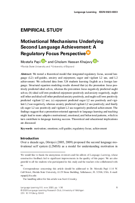 (PDF) Motivational Mechanisms Underlying Second Language Achievement: A ...