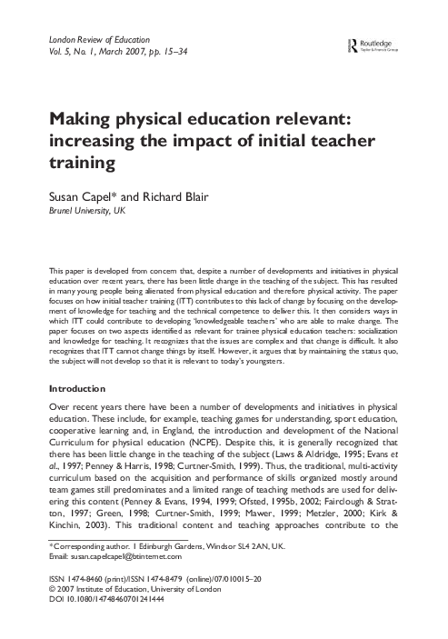 (PDF) Making physical education relevant: increasing the impact of ...