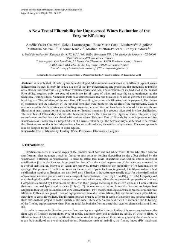 (PDF) A New Test of Filterability for Unprocessed Wines Evaluation of ...