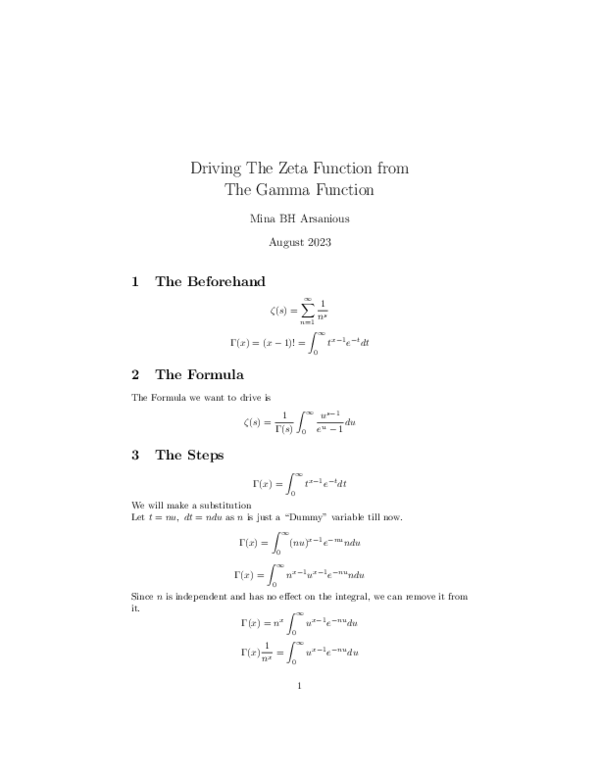 (PDF) Driving The Zeta Function from The Gamma Function