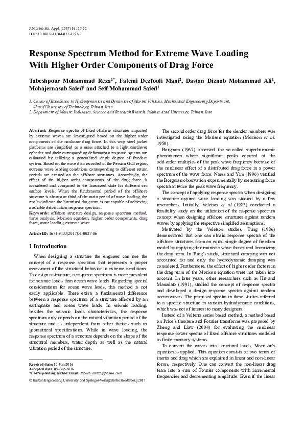(PDF) Response spectrum method for extreme wave loading with higher ...
