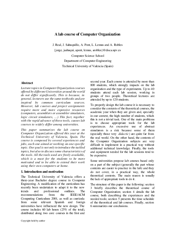 (PDF) A lab course of computer organization