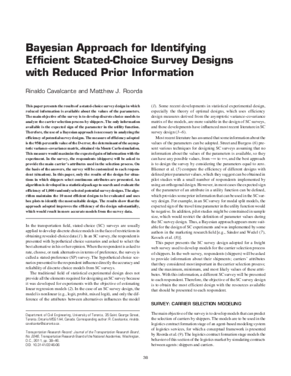 (PDF) Bayesian Approach for Identifying Efficient Stated-Choice Survey ...