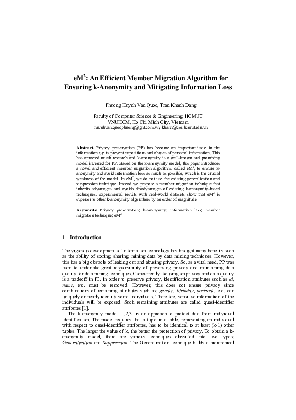(PDF) eM2: An Efficient Member Migration Algorithm for Ensuring k ...