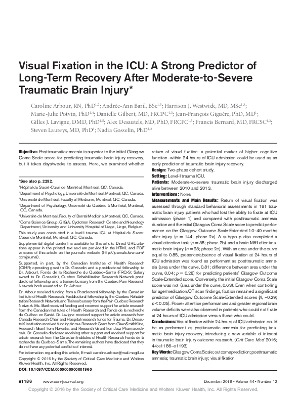 (PDF) Visual Fixation in the ICU: A Strong Predictor of Long-Term ...