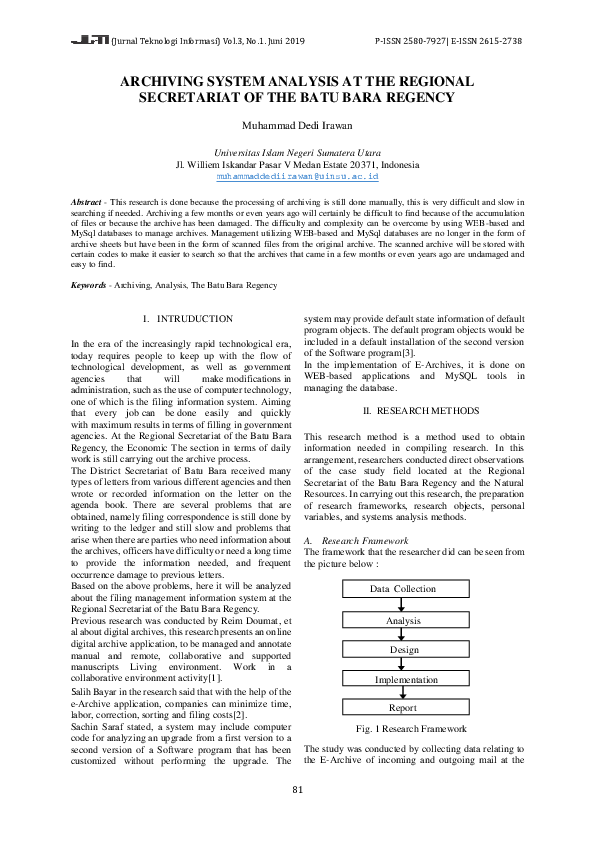 (PDF) Archiving System Analysis at the Regional Secretariat of the Batu ...