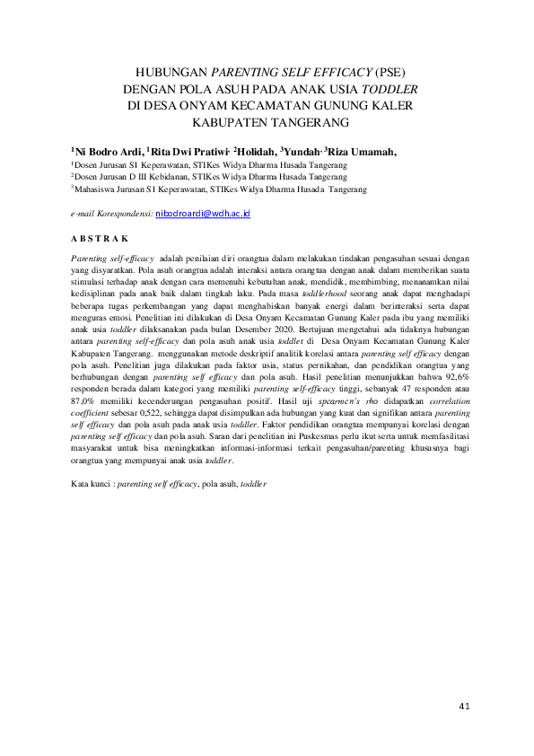 (PDF) Hubungan Parenting Self Efficacy (Pse) Dengan Pola Asuh Pada Anak ...