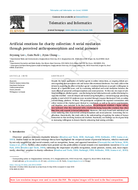 (PDF) Artificial emotions for charity collection: A serial mediation ...