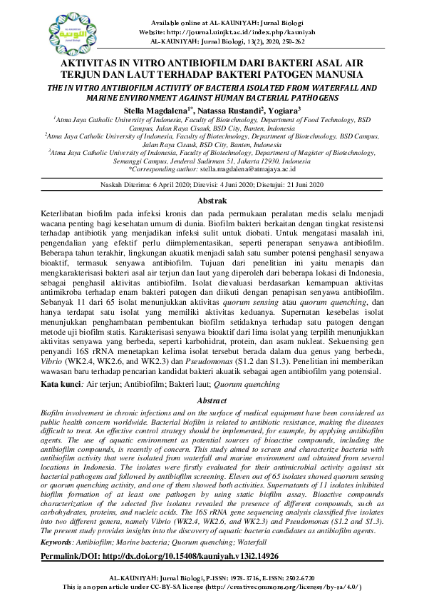 (PDF) The in Vitro Antibiofilm Activity of Waterfall and Marine ...