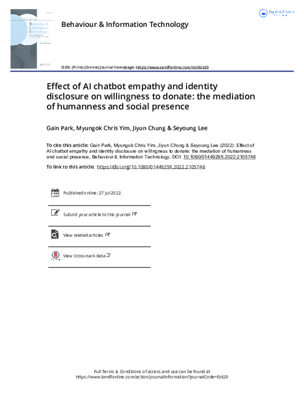 (PDF) Effect of AI chatbot empathy and identity disclosure on ...