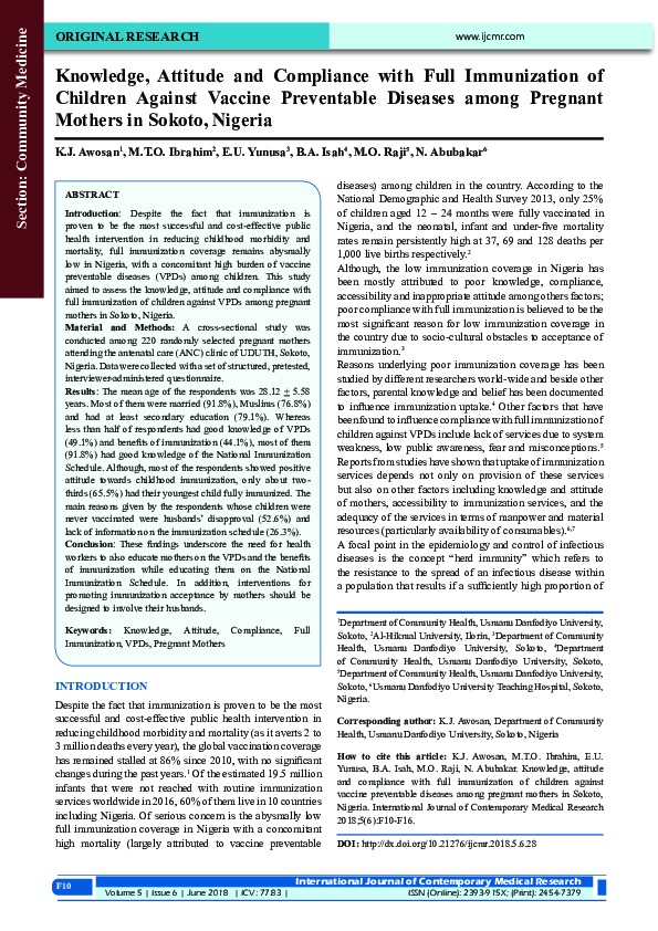 (PDF) Knowledge, Attitude and Compliance with Full Immunization of ...