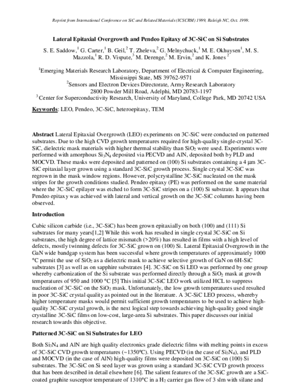 (PDF) Lateral Epitaxial Overgrowth and Pendeo Epitaxy of 3C-SiC on Si ...