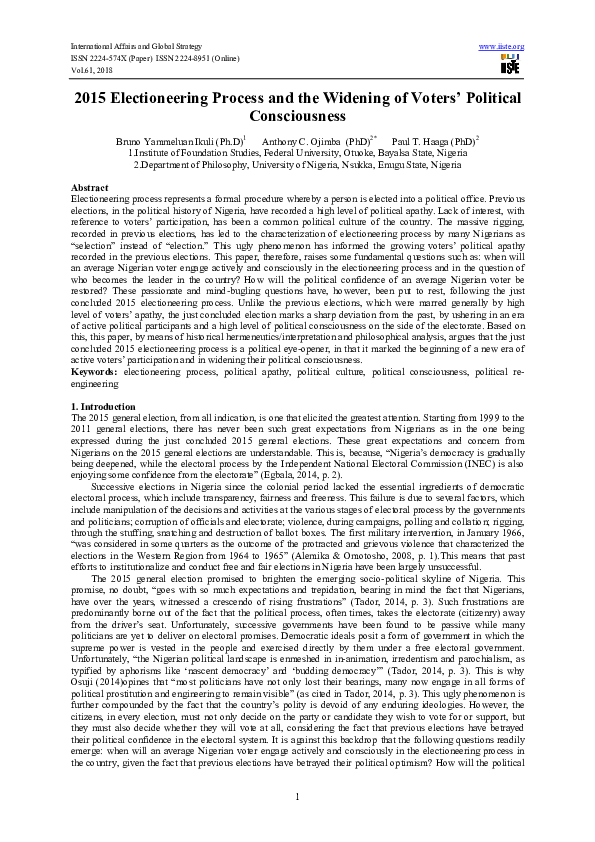 (PDF) 2015 Electioneering Process and the Widening of Voters’ Political ...