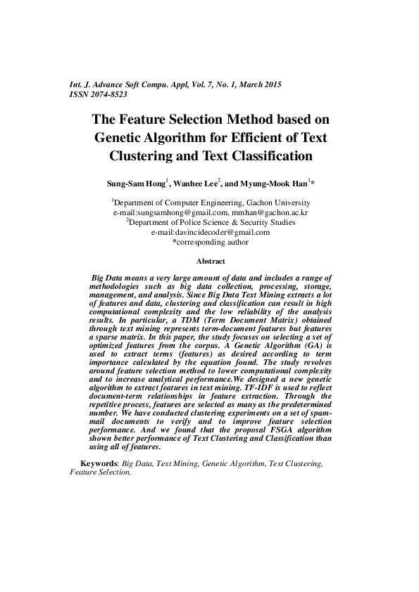 (PDF) The Feature Selection Method based on Genetic Algorithm for ...