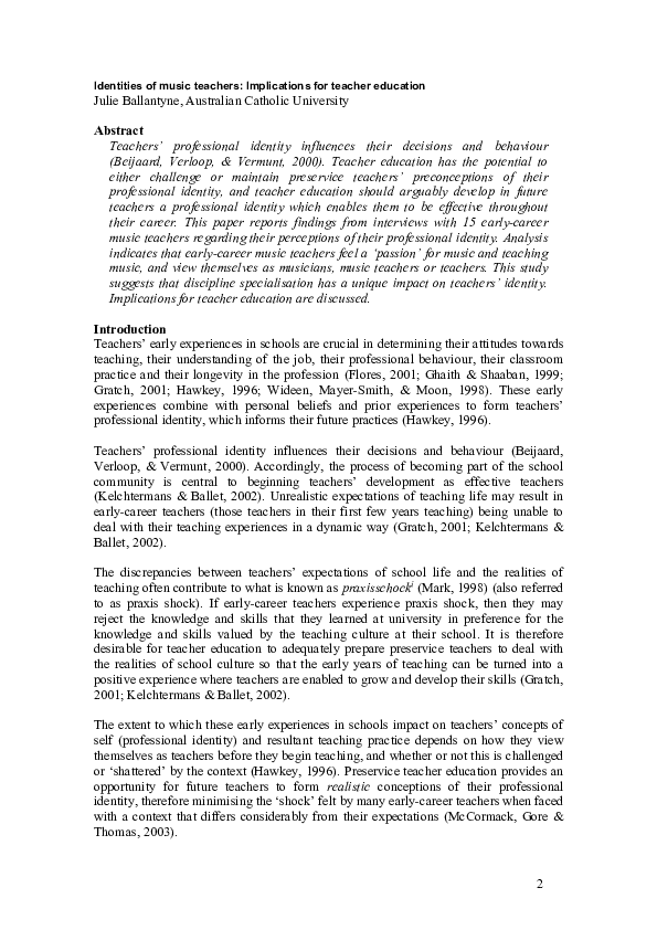 (PDF) Identities of music teachers: Implications for teacher education