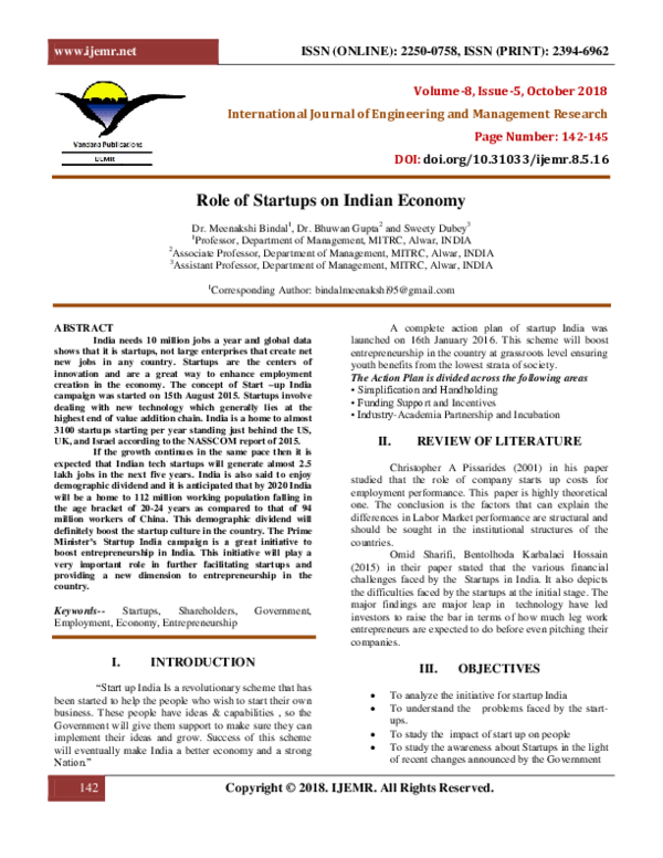 Role of Startups on Indian Economy