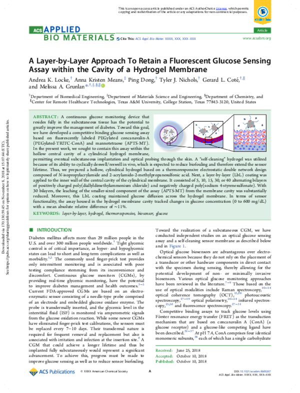 (PDF) A Layer-by-Layer Approach To Retain a Fluorescent Glucose Sensing ...