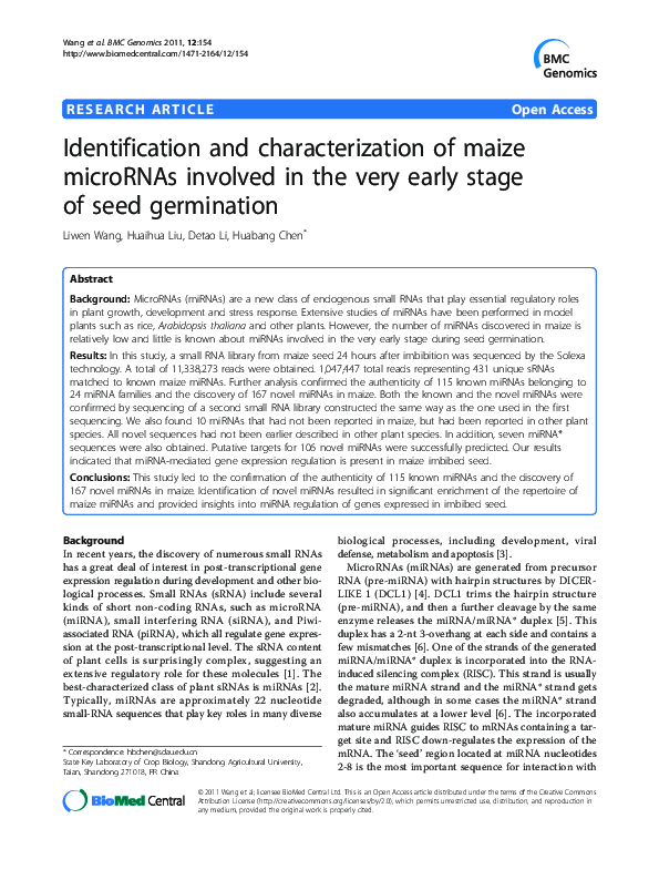 (PDF) Identification and characterization of maize microRNAs involved ...