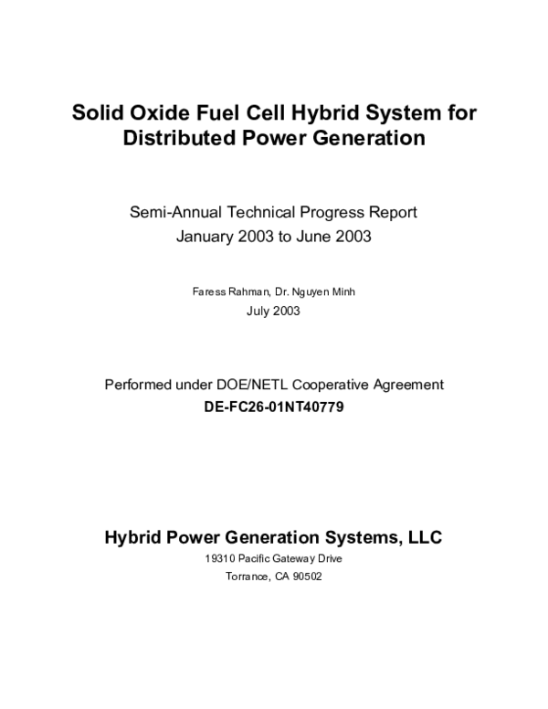 (PDF) Solid Oxide Fuel Cell Hybrid System for Distributed Power Generation