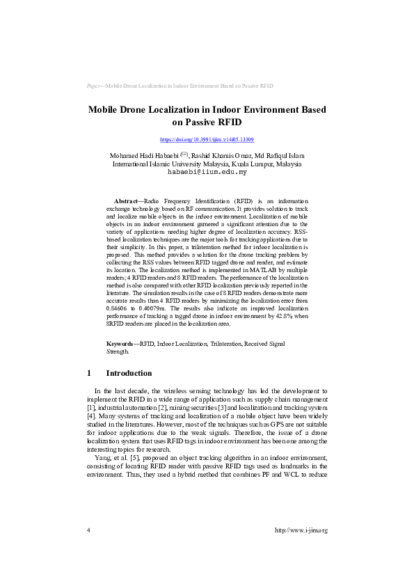 (PDF) Mobile Drone Localization in Indoor Environment Based on Passive RFID