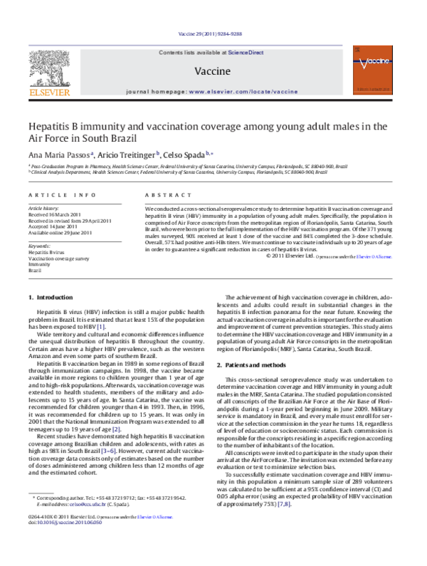 (PDF) Hepatitis B immunity and vaccination coverage among young adult ...