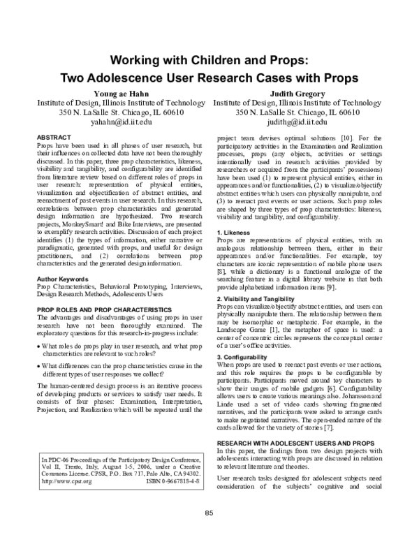 (PDF) Working With Children and Props: Two Adolescence User Research ...