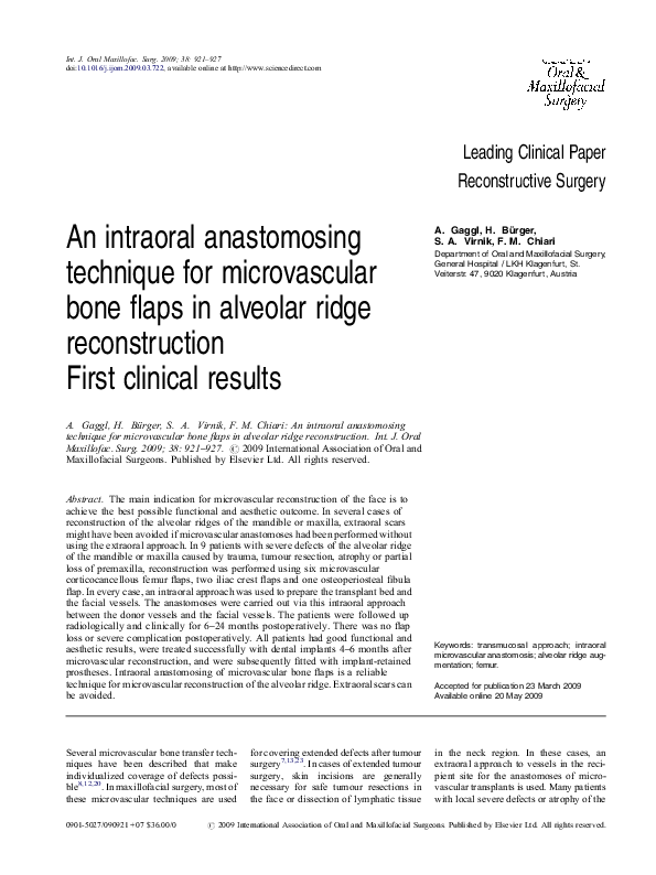 (PDF) An intraoral anastomosing technique for microvascular bone flaps ...