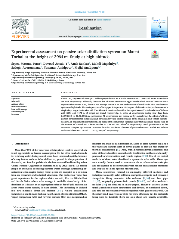 (PDF) Experimental assessment on passive solar distillation system on ...