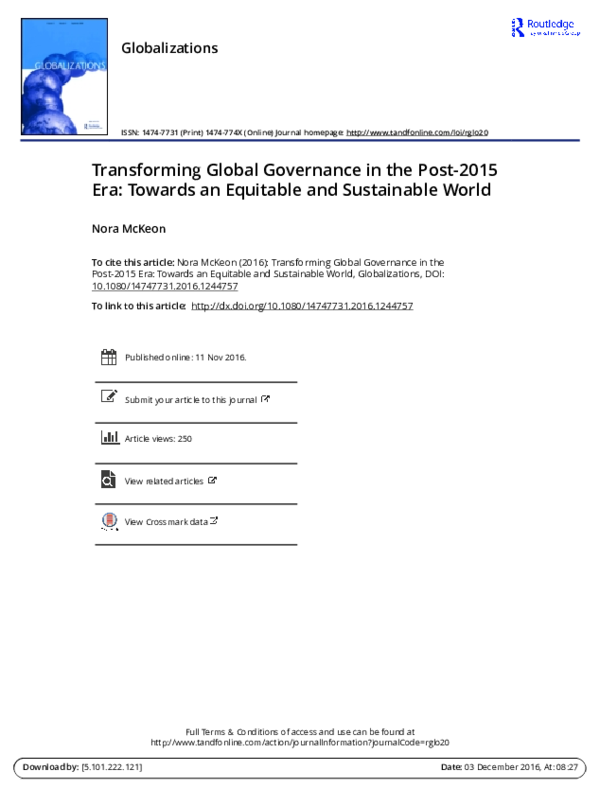 (PDF) Transforming Global Governance in the Post-2015 Era: Towards an ...