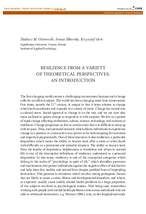 (PDF) Resilience from a variety of theoretical perspectives : an ...
