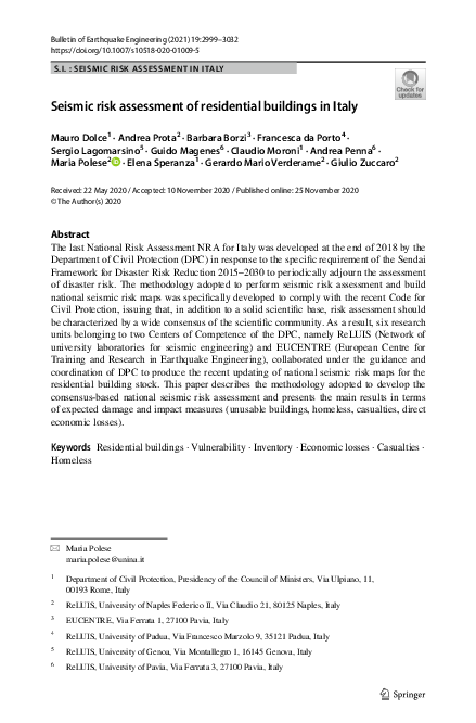 (PDF) Seismic risk assessment of residential buildings in Italy