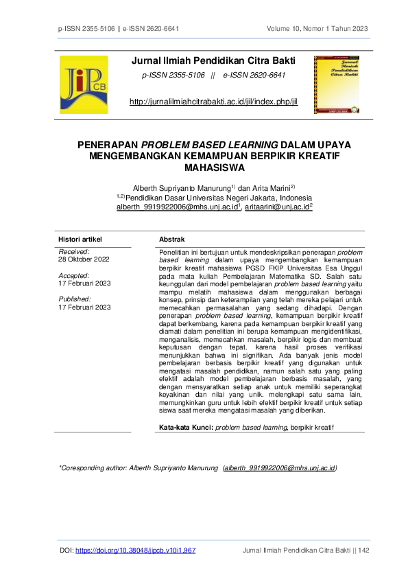 (PDF) Penerapan Problem Based Learning Dalam Upaya Mengembangkan ...