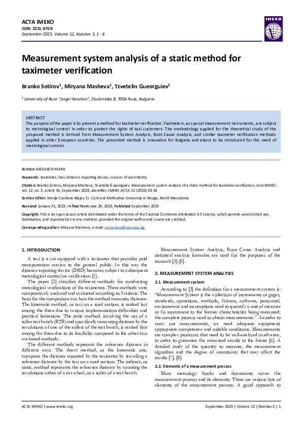 (PDF) Measurement system analysis of a static method for taximeter ...